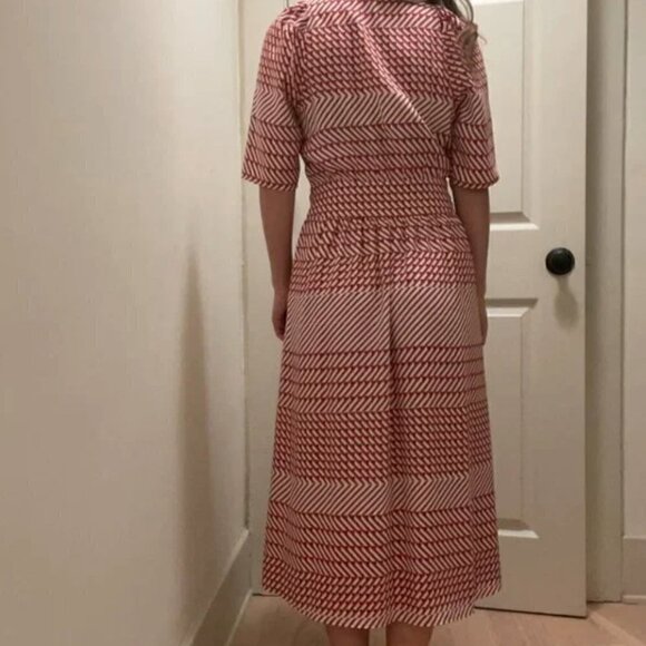 Joie Cata Wrap Dress 10 Midi Red Patchwork Pattern Stripe - Picture 14 of 15